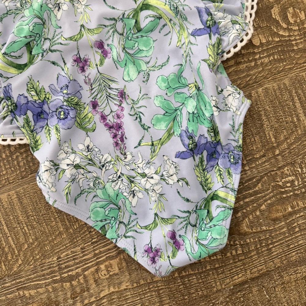 Janie and Jack Floral Ruffle One Piece Swimsuit Lavender Fields 4 NWOT - Picture 8 of 9